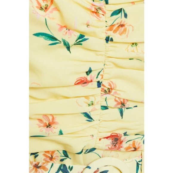 💕PALOMA BLUE💕 Evie Gathered Floral-Print Crepe Midi Dress Yellow Medium M NWOT - Picture 5 of 16